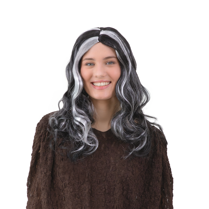 Peruka imprezowa włosy długie falowane czarno-białe