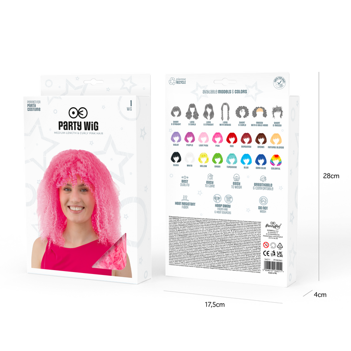 Peruka imprezowa włosy średniej długości kręcone różowe