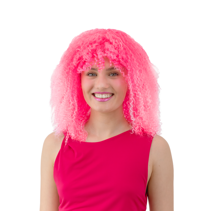 Peruka imprezowa włosy średniej długości kręcone różowe