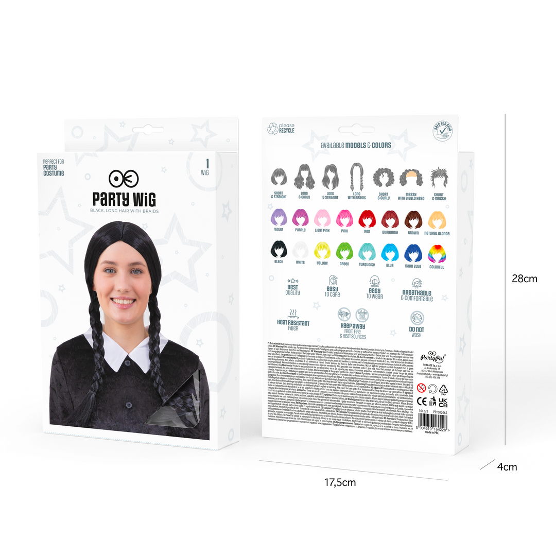 Peruka imprezowa włosy długie warkocze czarne