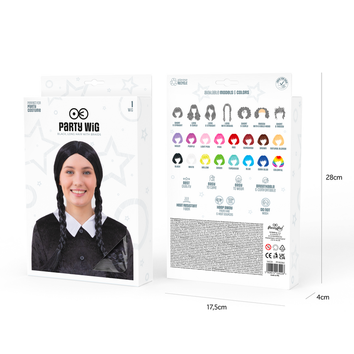 Peruka imprezowa włosy długie warkocze czarne