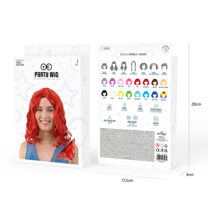 Peruka imprezowa włosy średniej długości kręcone czerwone
