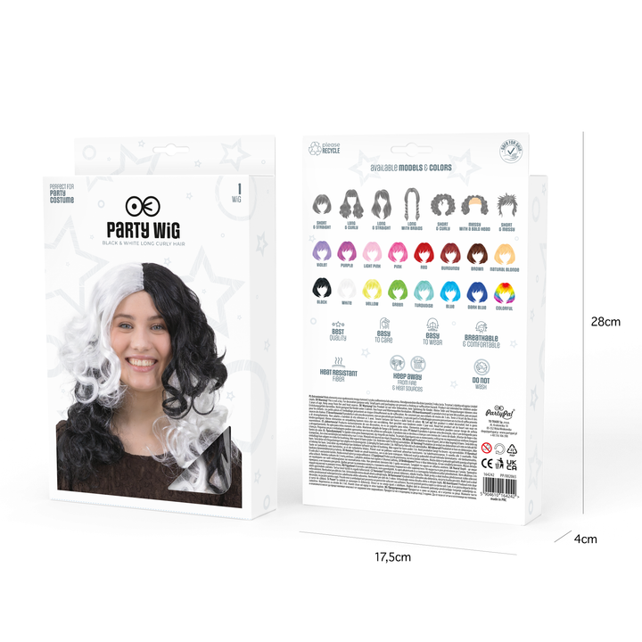 Peruka imprezowa włosy długie kręcone czarno - białe