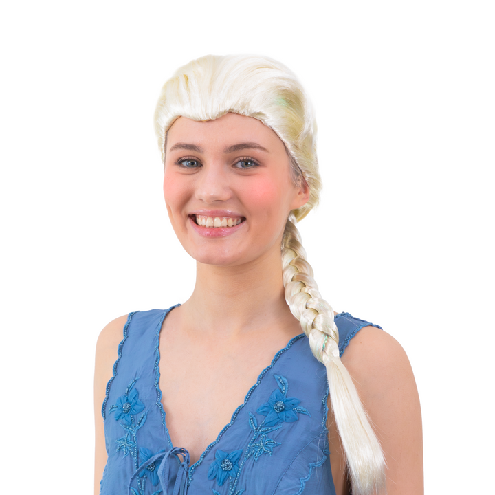 Peruka imprezowa długi warkocz jasny blond z refleksami