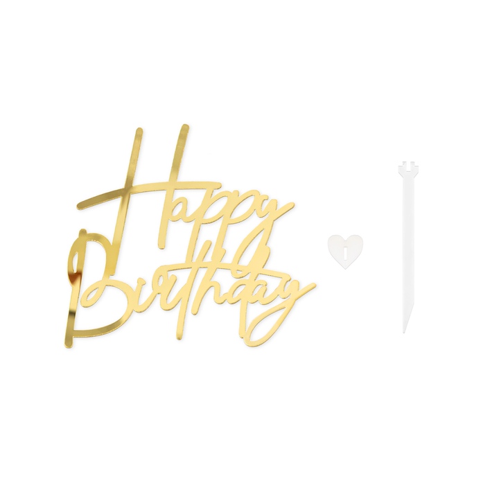 Topper na bok tortu Happy Birthday złoty lustrzany DIY 1 szt.