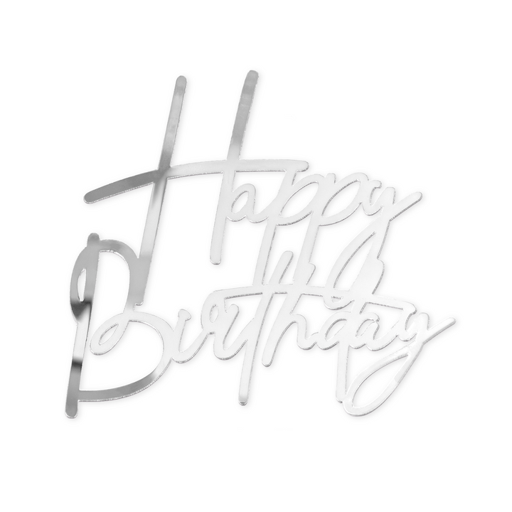 Topper na bok tortu Happy Birthday srebrny lustrzany DIY 1 szt.