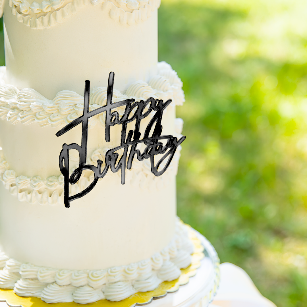 Topper na bok tortu Happy Birthday czarny DIY 1 szt.
