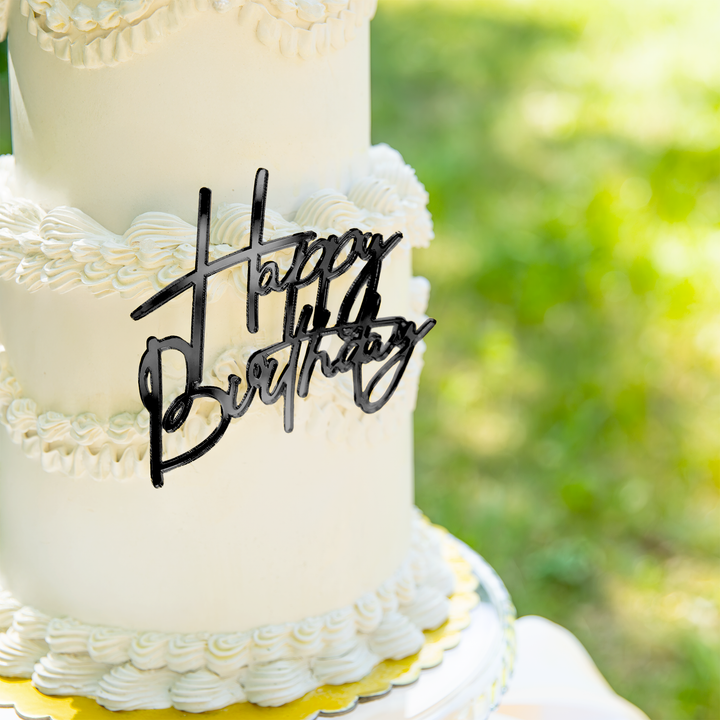 Topper na bok tortu Happy Birthday czarny DIY 1 szt.