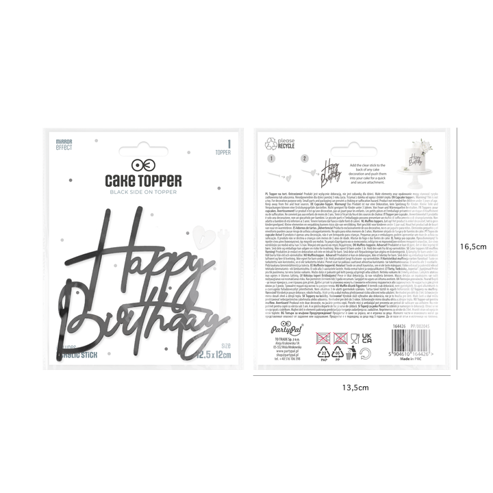 Topper na bok tortu Happy Birthday czarny DIY 1 szt.