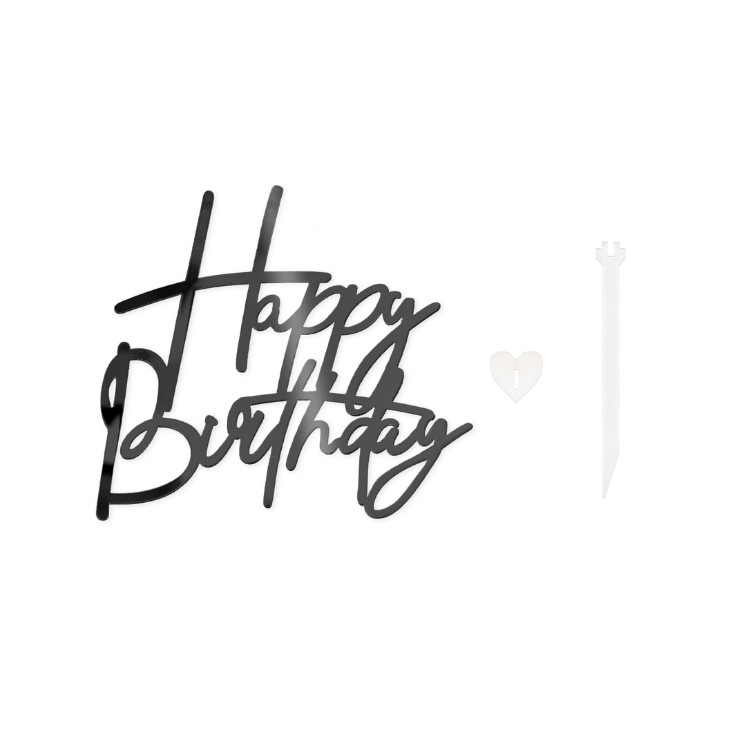 Topper na bok tortu Happy Birthday czarny DIY 1 szt.