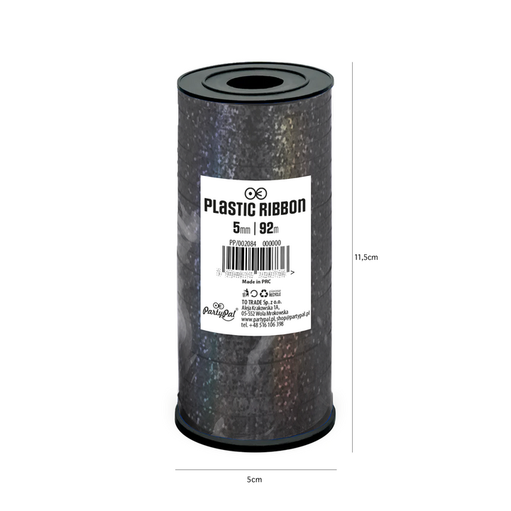 Holographic plastic ribbon black 92 m