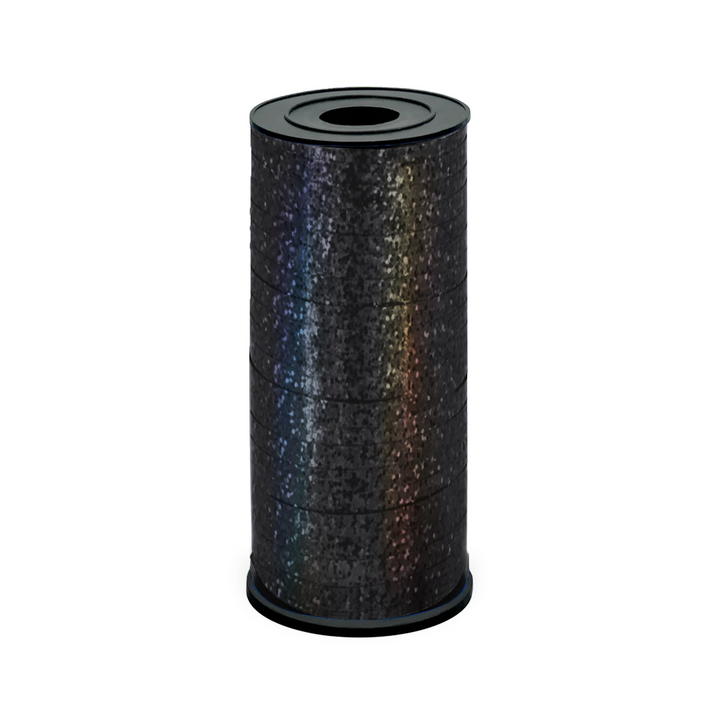 Holographic plastic ribbon black 92 m