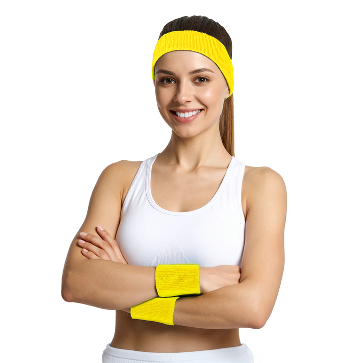 Opaski sportowe i przeciwpotne neonowe żółte - zestaw