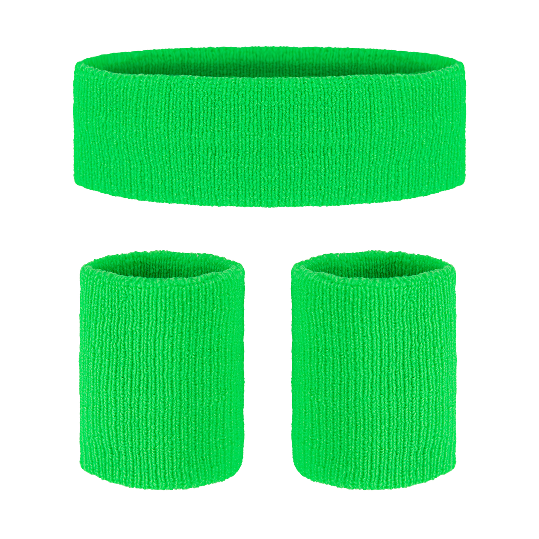 Opaski sportowe i przeciwpotne neonowe zielone - zestaw
