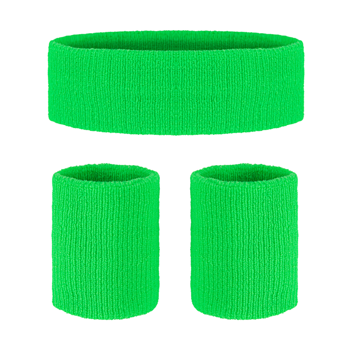 Opaski sportowe i przeciwpotne neonowe zielone - zestaw