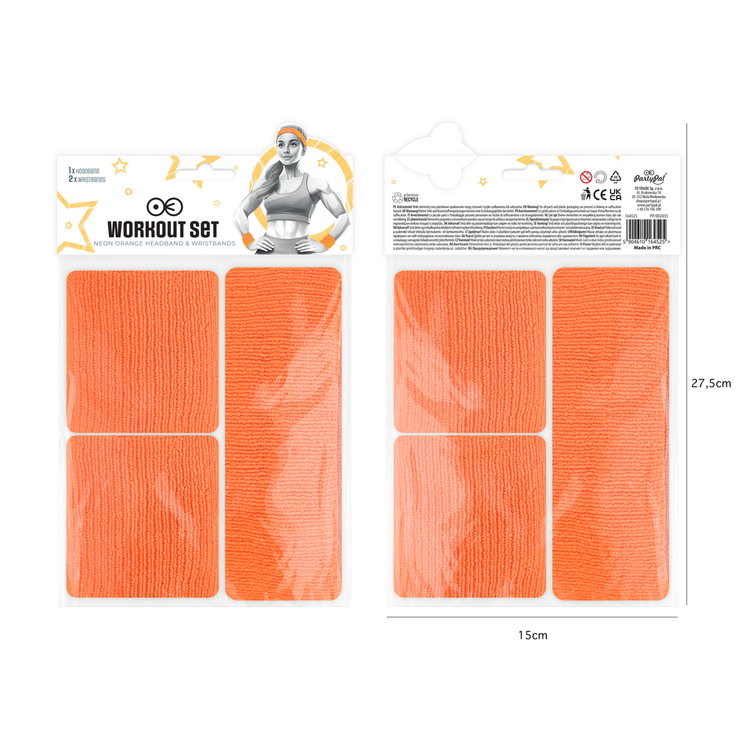 Opaski sportowe i przeciwpotne neonowe pomarańczowe - zestaw