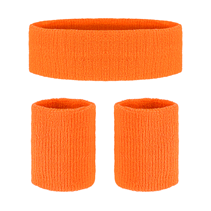 Opaski sportowe i przeciwpotne neonowe pomarańczowe - zestaw