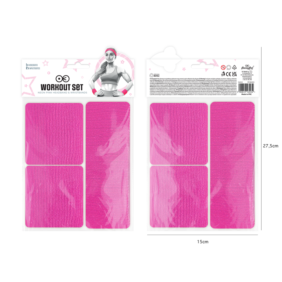 Opaski sportowe i przeciwpotne neonowe różowe - zestaw