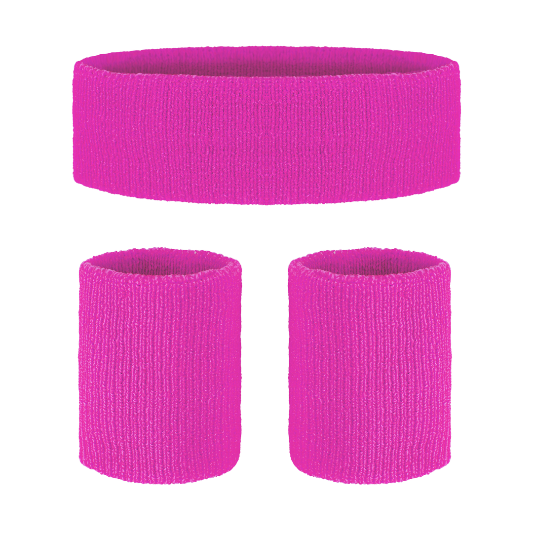 Opaski sportowe i przeciwpotne neonowe różowe - zestaw