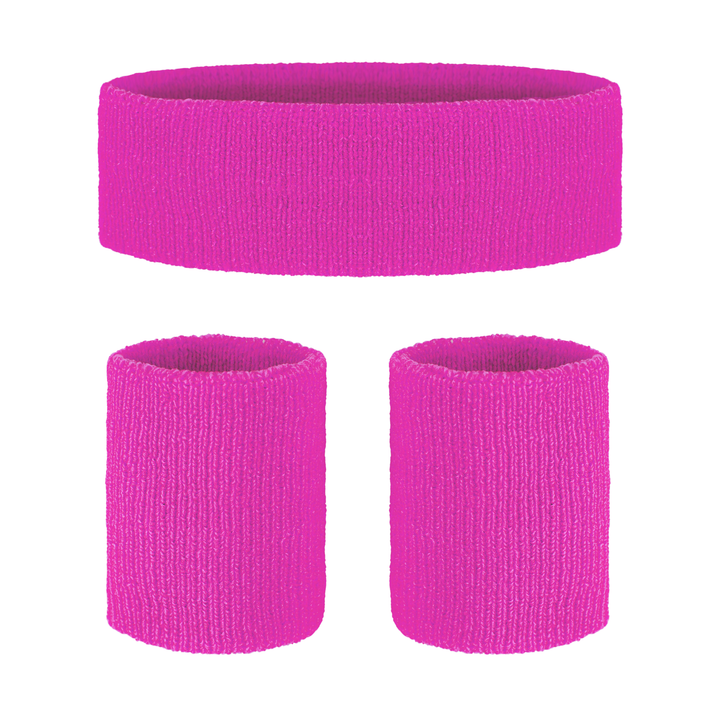 Opaski sportowe i przeciwpotne neonowe różowe - zestaw