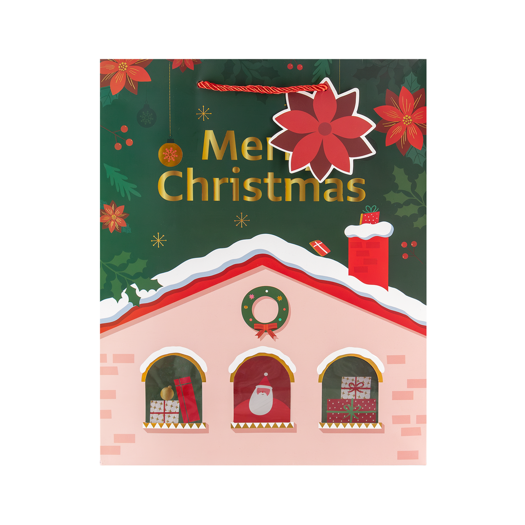 Torebki na prezenty Merry Christmas z okienkiem małe 12szt.