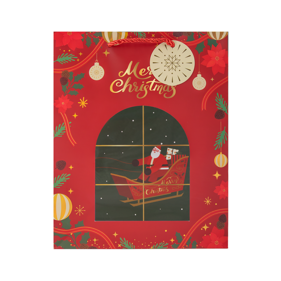 Torebki na prezenty Merry Christmas z okienkiem duże 12szt.