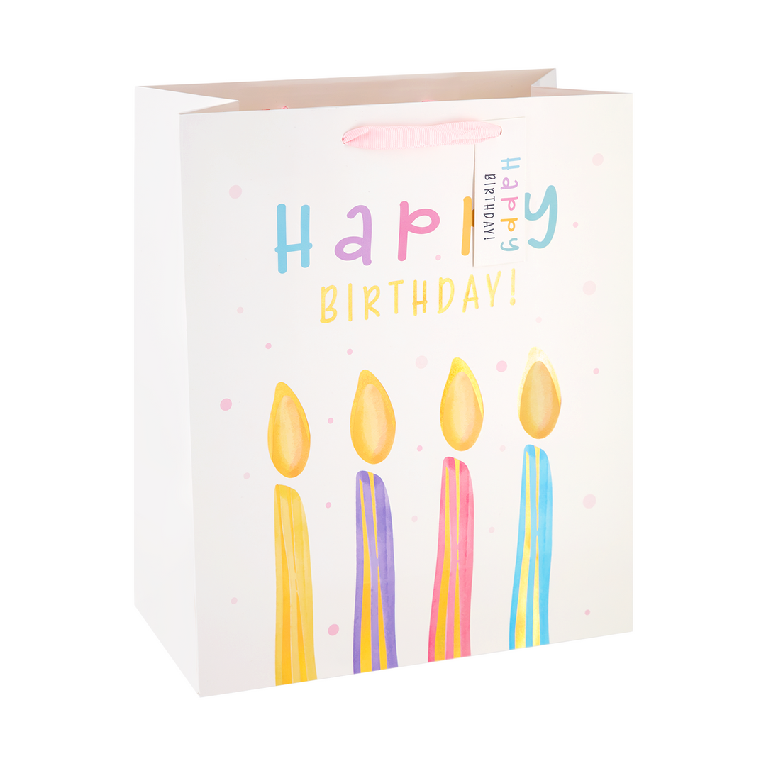 Torebki na prezenty Happy Birthday białe średnie