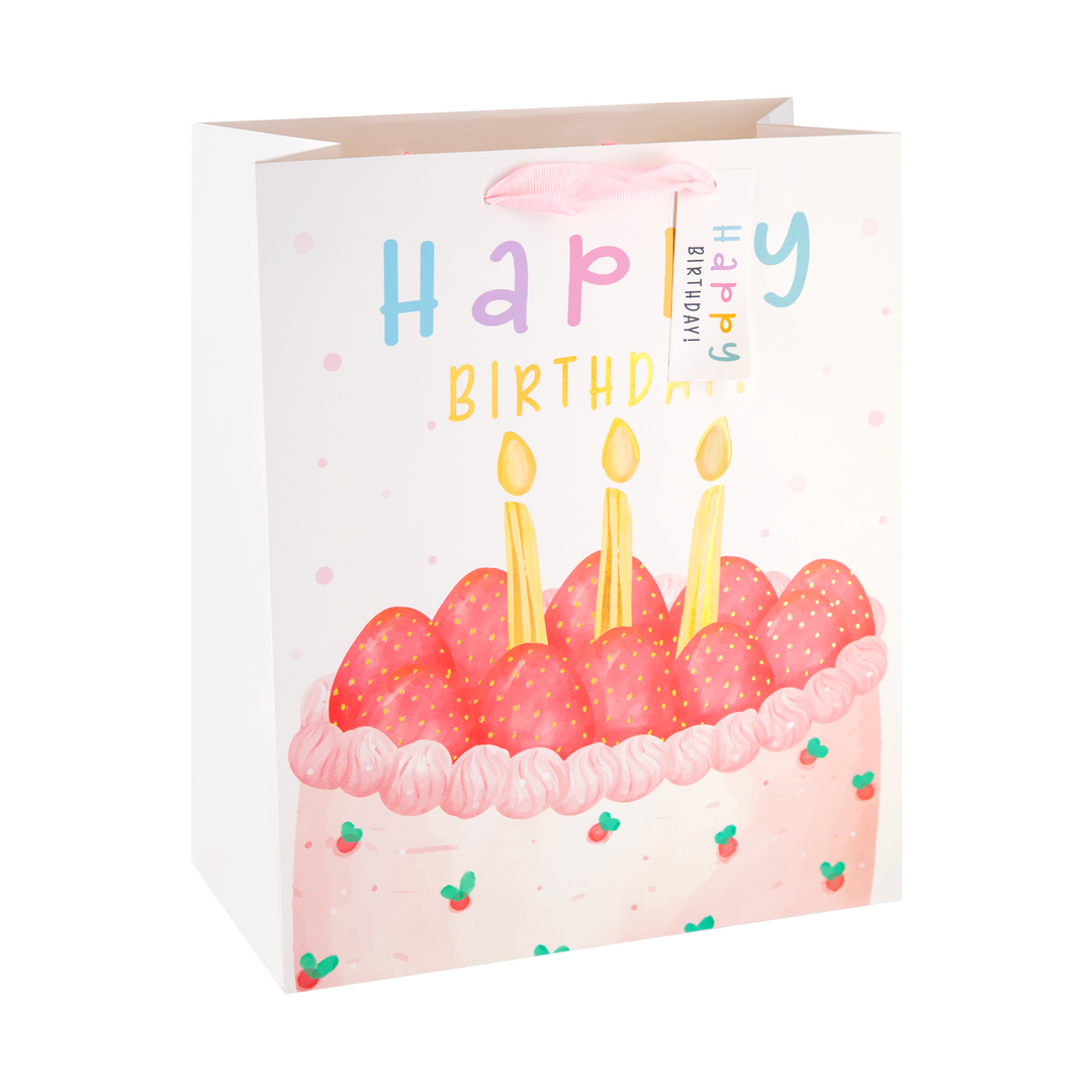 Torebki na prezenty Happy Birthday białe średnie