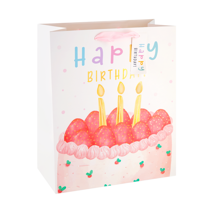 Torebki na prezenty Happy Birthday białe średnie