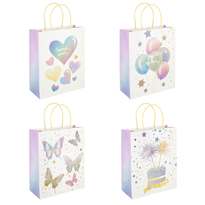 Torebki na prezenty Happy Birthday Serduszka Balony Motylki Gwiazdki średnie