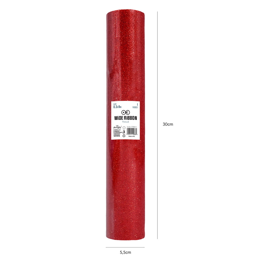 Tiul brokatowy czerwony 0,3x9m