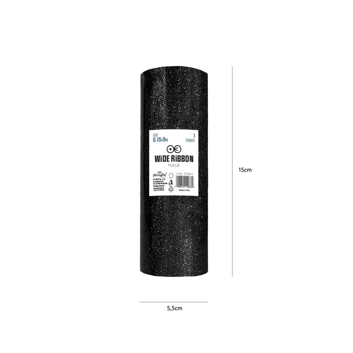 Tiul brokatowy czarny 0,15x9m