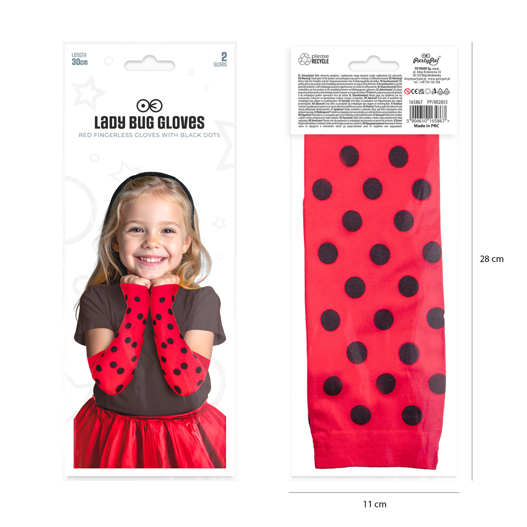 Rękawiczki bez palców czerwone w czarne kropki