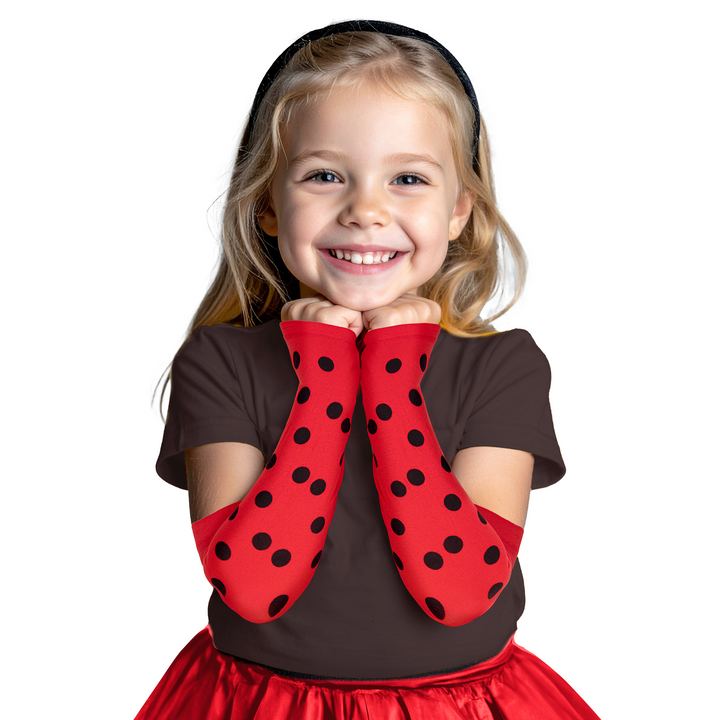 Rękawiczki bez palców czerwone w czarne kropki