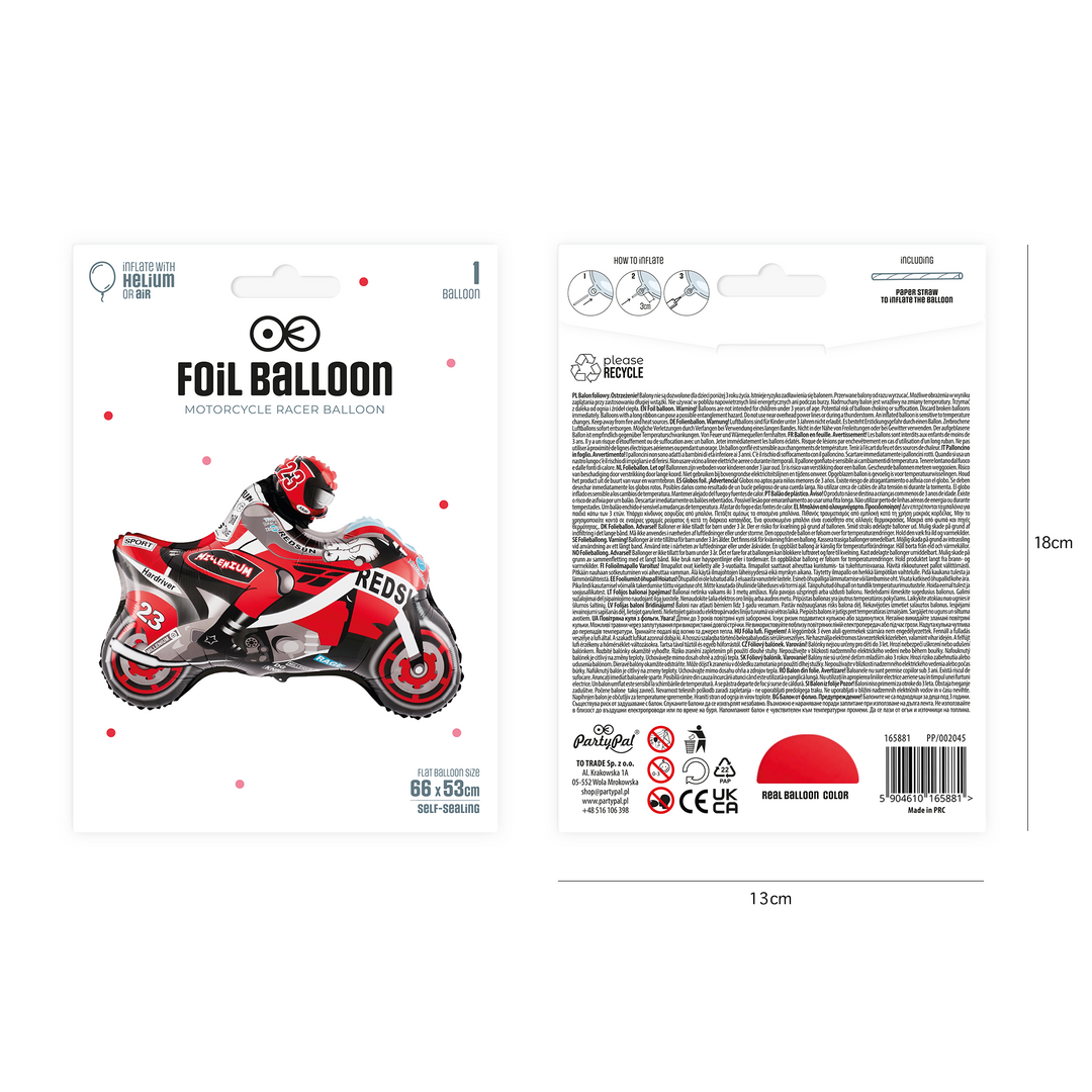 Balon foliowy Motocykl czerwony 66x53 cm