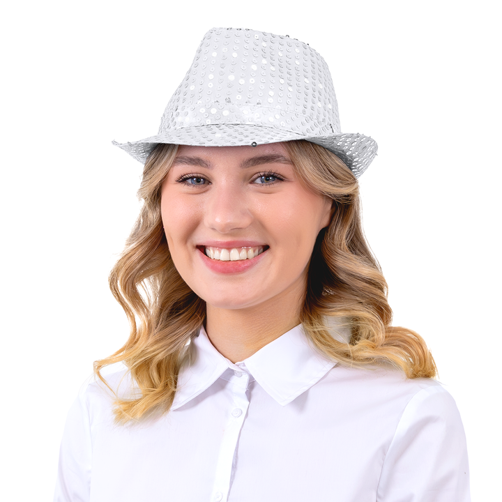 Kapelusz cekinowy srebrny
