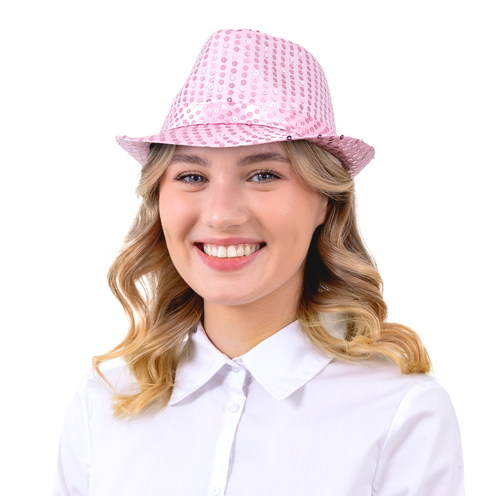 Kapelusz cekinowy jasnoróżowy