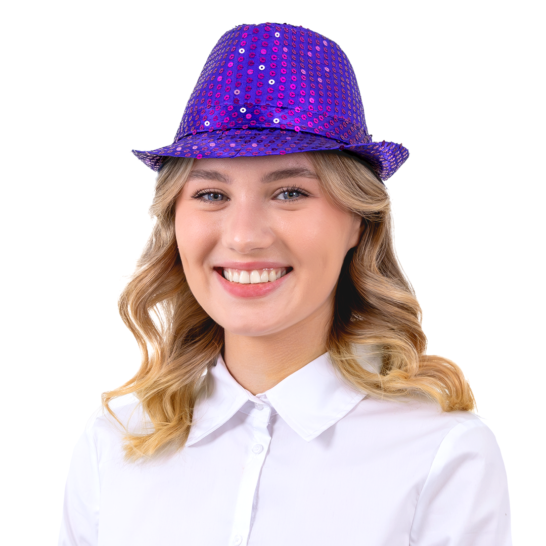 Kapelusz cekinowy fioletowy