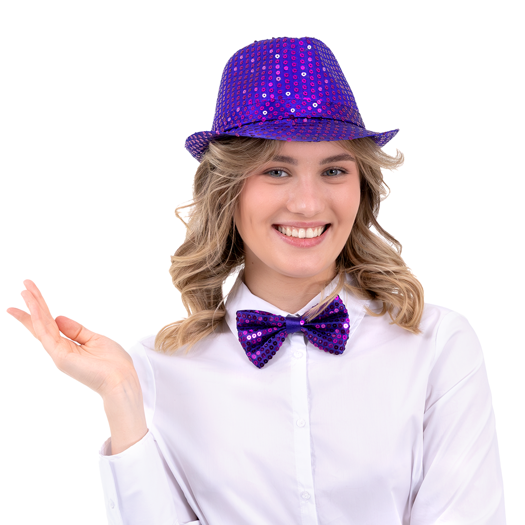 Kapelusz cekinowy fioletowy