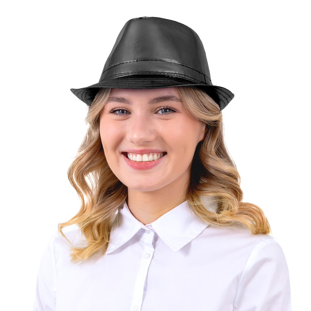 Kapelusz z imitacji skóry czarny