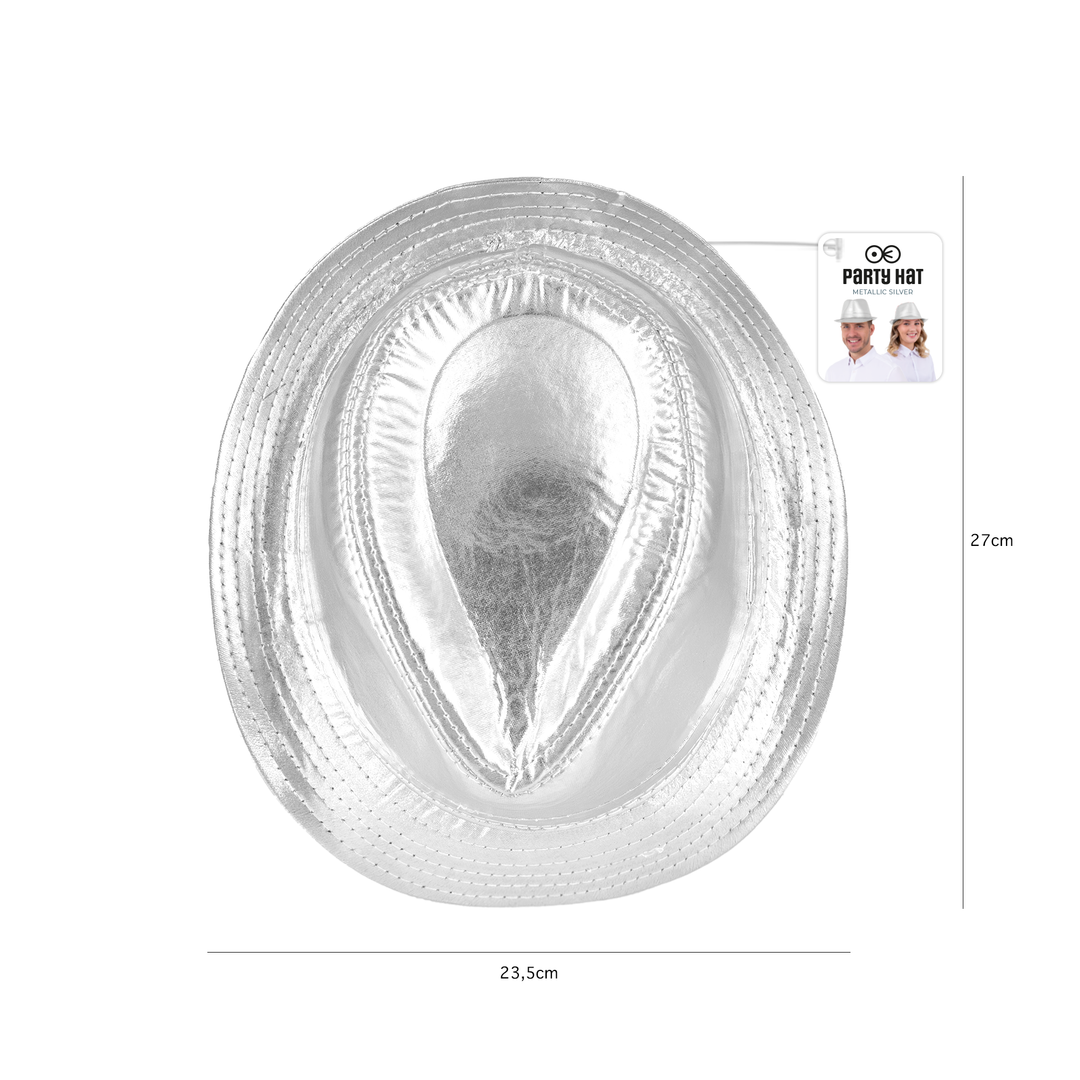 Kapelusz z imitacji skóry srebrny
