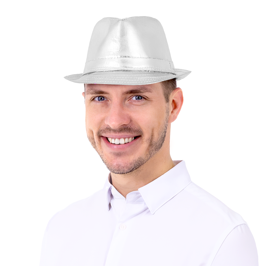 Kapelusz z imitacji skóry srebrny