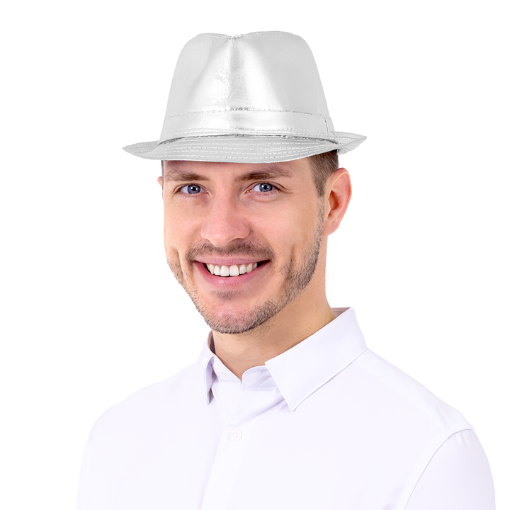 Kapelusz z imitacji skóry srebrny