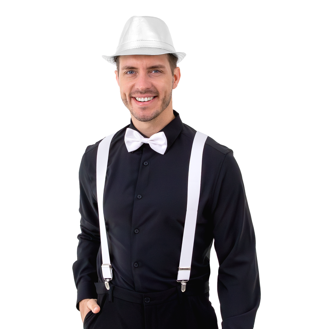 Kapelusz z imitacji skóry srebrny