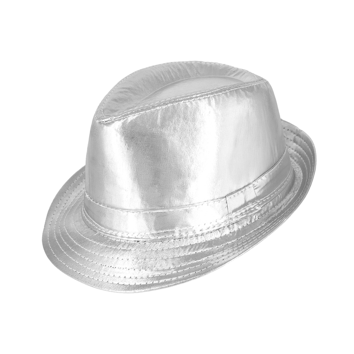 Kapelusz z imitacji skóry srebrny