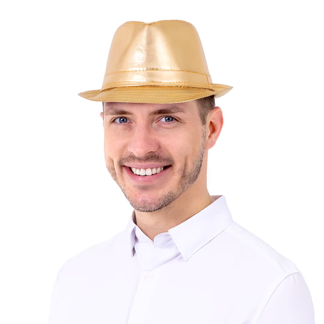 Kapelusz z imitacji skóry złoty