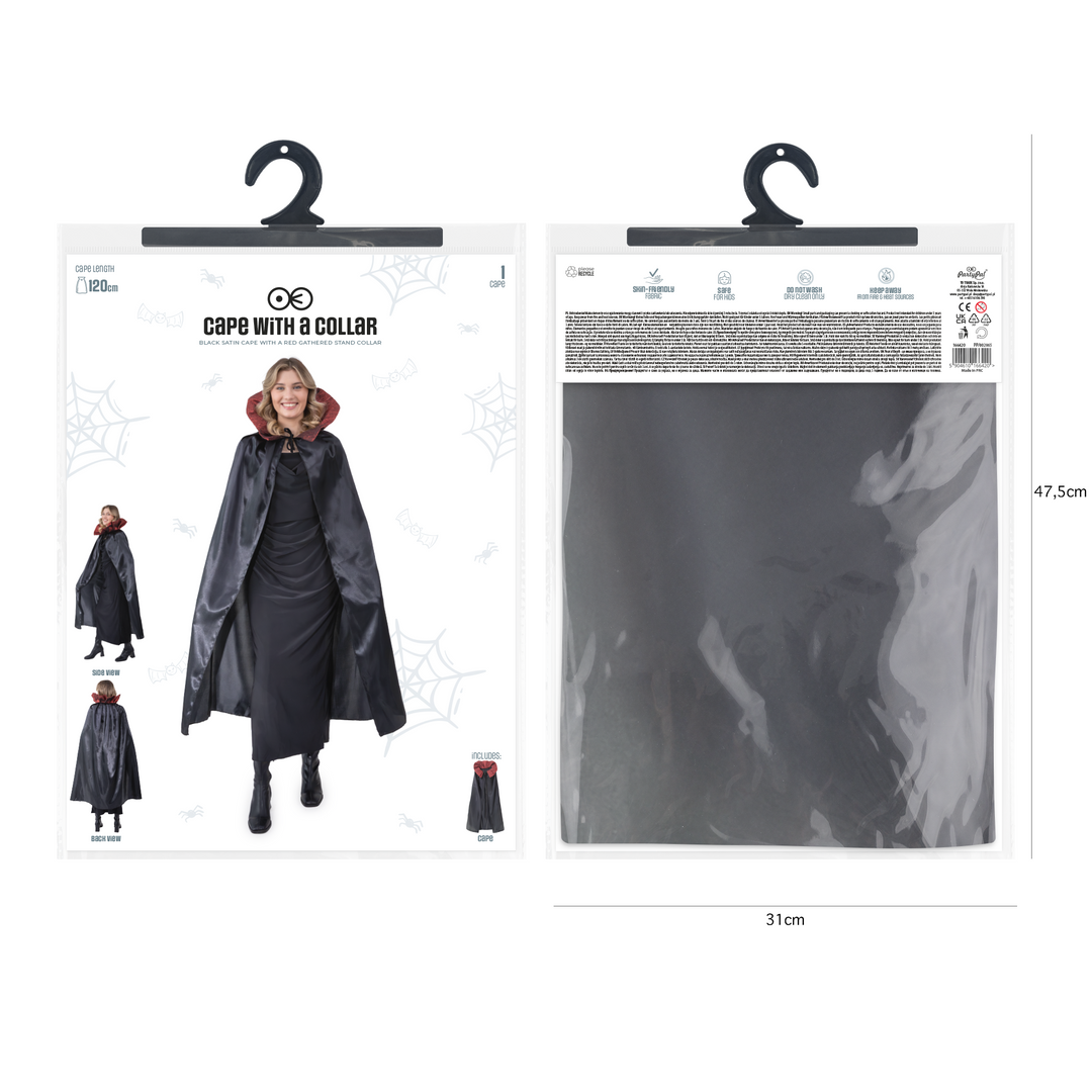 Peleryna satynowa z ozdobnym kołnierzem czarna 120 cm