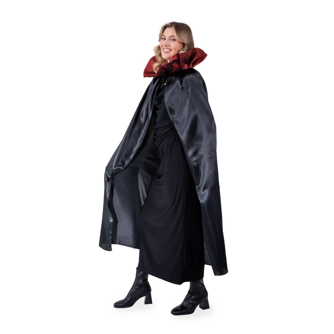 Peleryna satynowa z ozdobnym kołnierzem czarna 120 cm