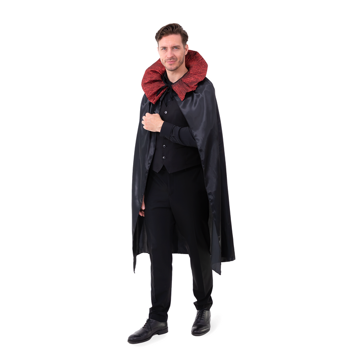 Peleryna satynowa z ozdobnym kołnierzem czarna 120 cm