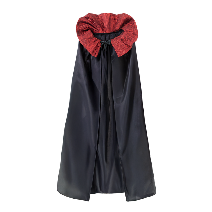 Peleryna satynowa z ozdobnym kołnierzem czarna 120 cm